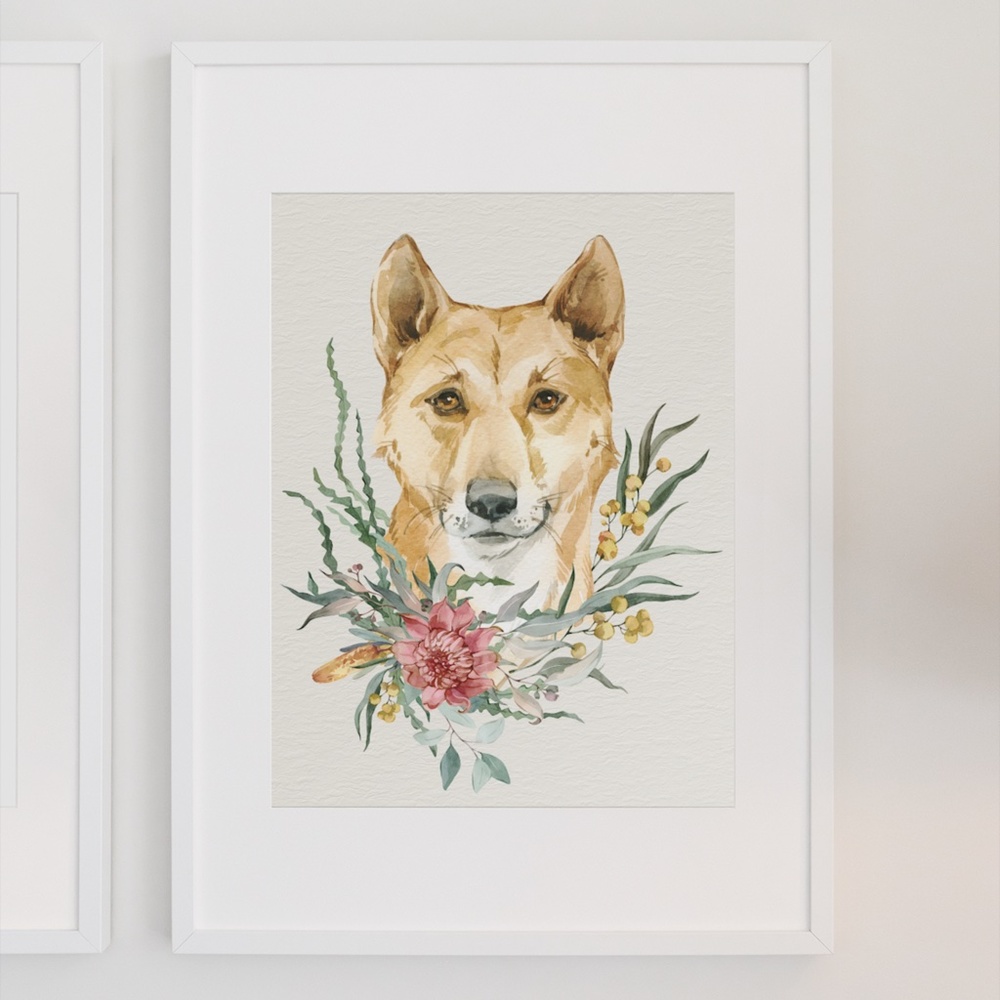 Watercolor Floral Dingo Illustration Wall Art Print Poster Unframed - Picture 5 of 9